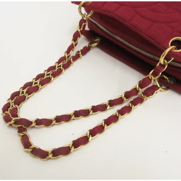 SOLD❤️ CHANEL Chocolate Bar CC Red Canvas Double Chain Shoulder Crossbody Bag - Picture 6 of 16